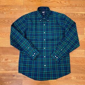 Lands End Traditional Fit No Iron Twill Shirt Mens Medium Plaid Button Down